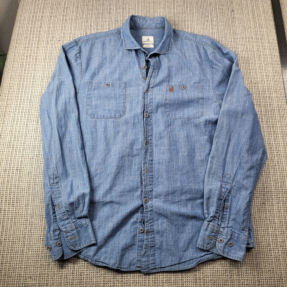 Johnnie-O Shirt Mens Medium Blue Solid Long Sleeve Chambray Button Front Casual
